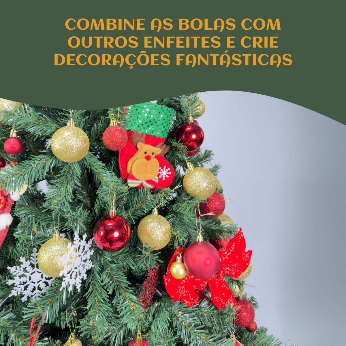Kit 100 Bolas de Natal Mista Lisas Glitter Decoração Enfeite Árvore de Natal com Ponteira LuvinCo