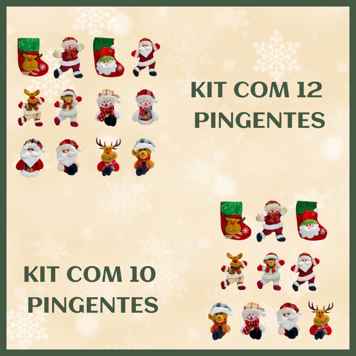 Kit 10/12 Pendentes Pelúcia Enfeite Árvore De Natal Papai Noel Grande 16cm Decoração LuvinCo