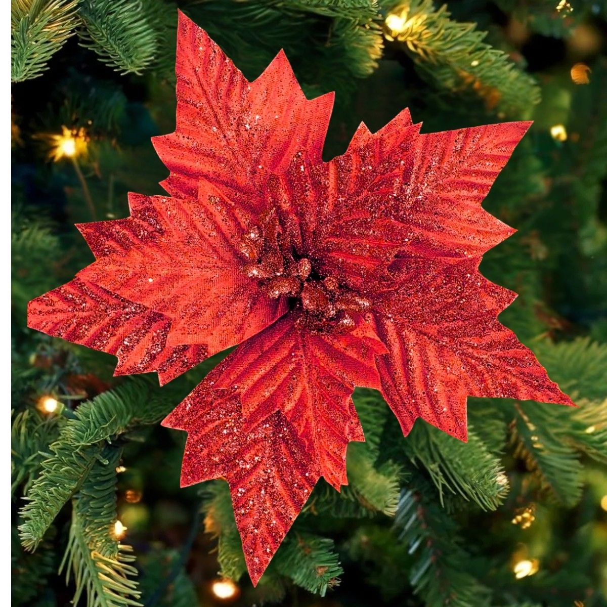 Kit 12 Flores Artificial Decoração Enfeite Árvore Natal Luxo LuvinCo