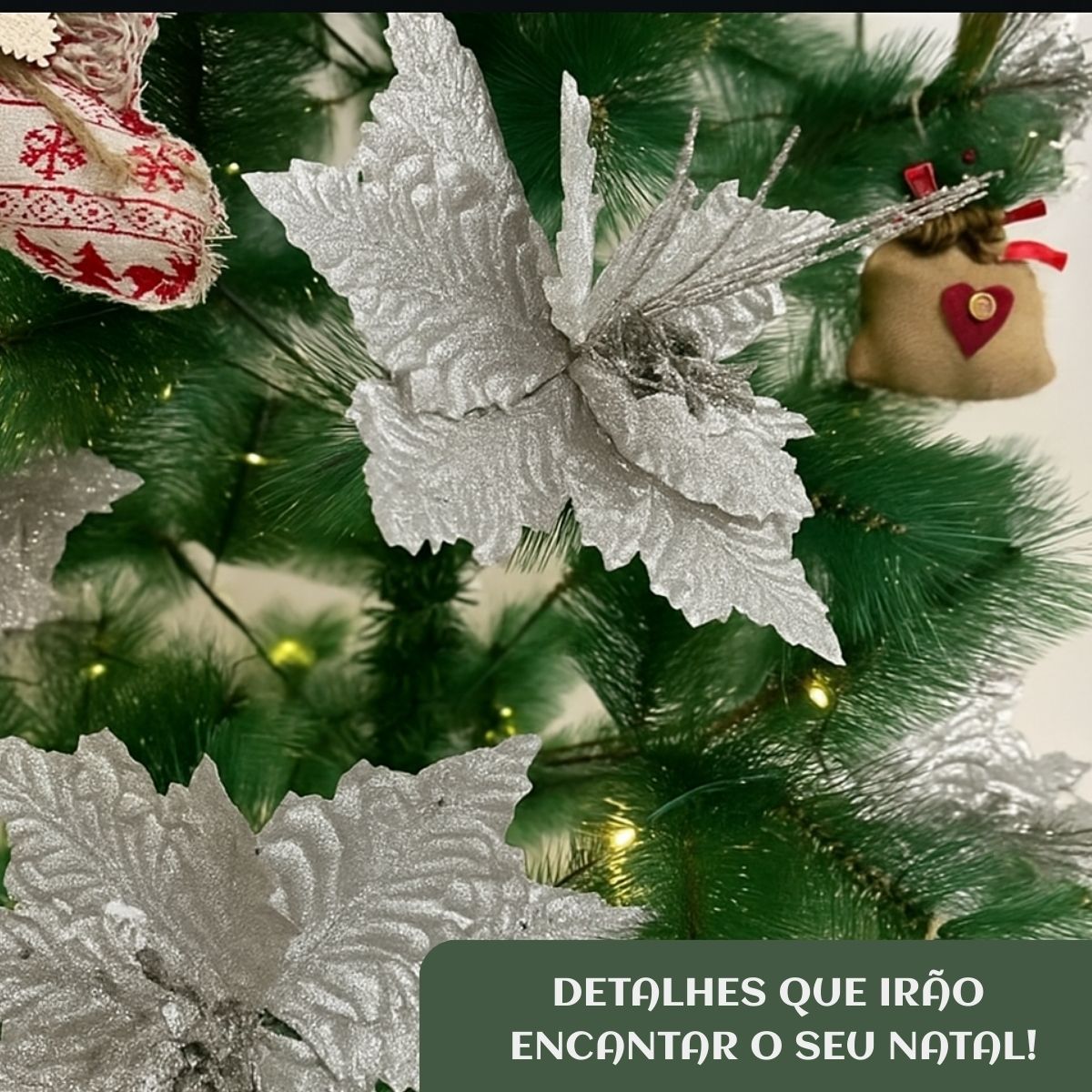 Kit 12 Flores Artificial Decoração Enfeite Árvore Natal Luxo LuvinCo