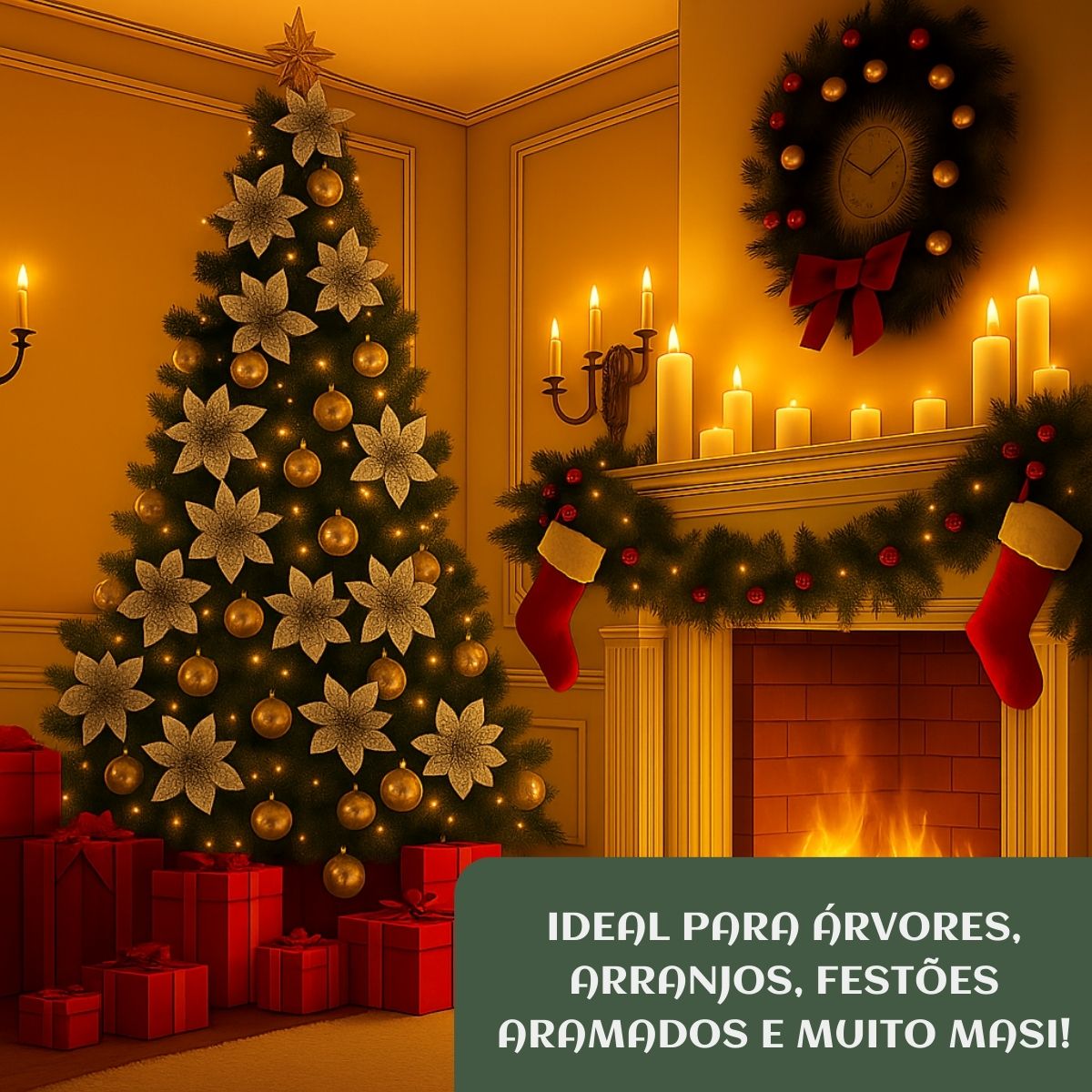 Kit 12 Flores Artificial Decoração Enfeite Árvore Natal Luxo LuvinCo