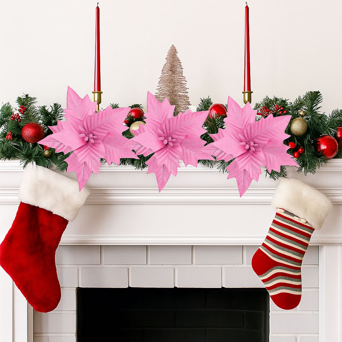 Kit 12 Flores Artificial Decoração Enfeite Árvore Natal Luxo LuvinCo