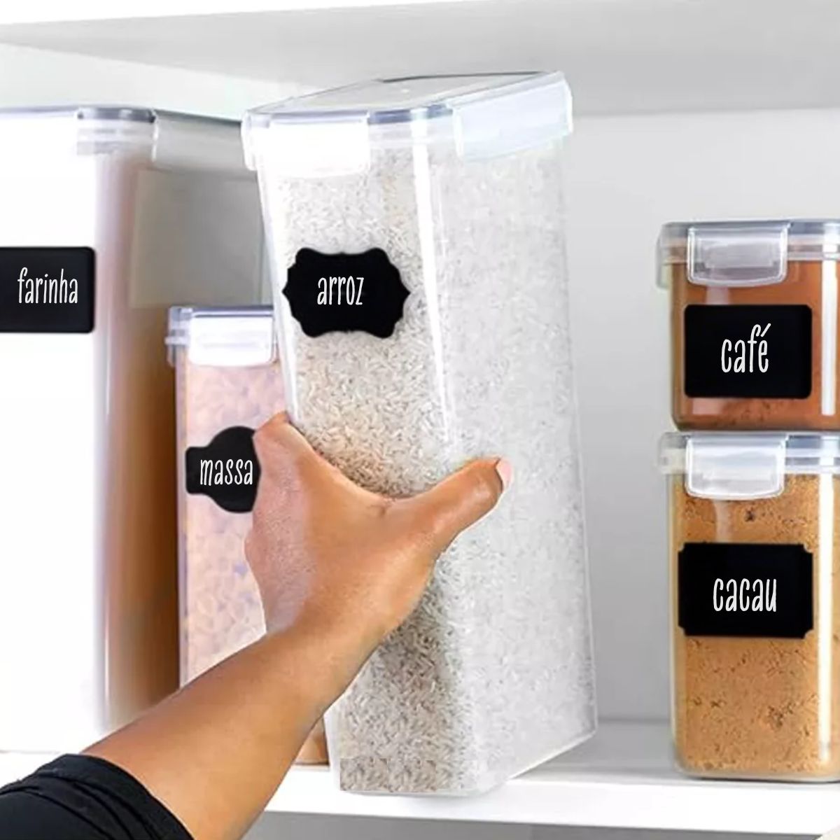 Kit 15 Potes Herméticos Mantimentos Quadrado Cozinha Tampa Trava Recipientes De Organização Luvinco