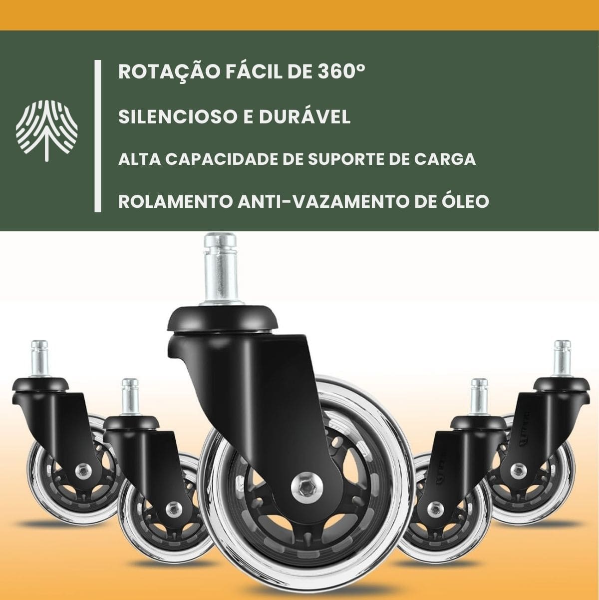 Kit 5 Rodas Anti Risco Universal 75mm Para Cadeira De Escritório Giratória Móveis Gamer