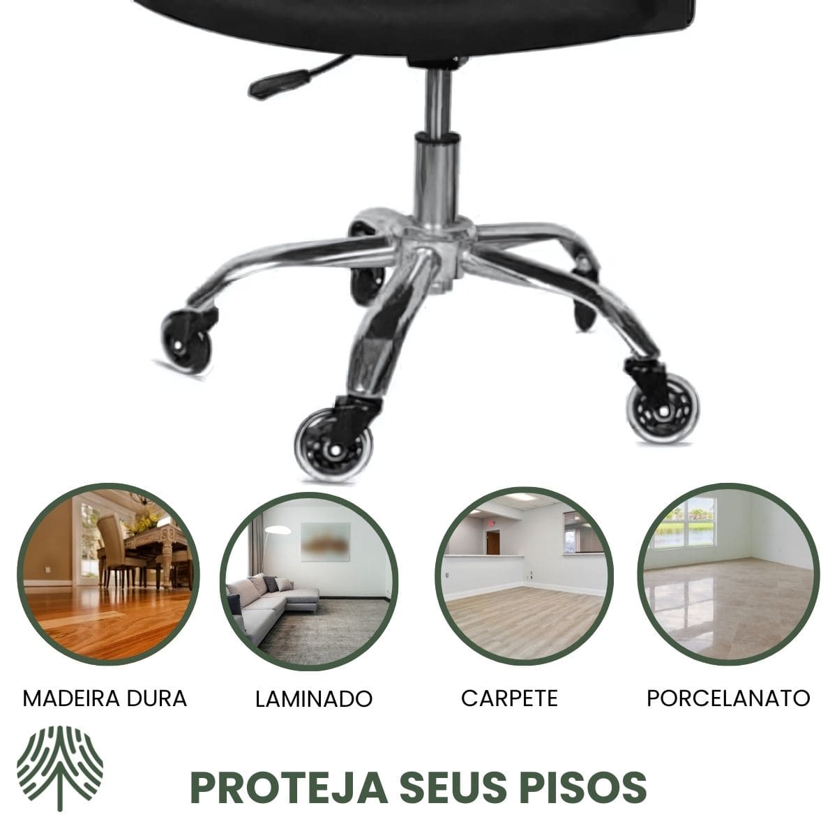 Kit 5 Rodas Anti Risco Universal 75mm Para Cadeira De Escritório Giratória Móveis Gamer