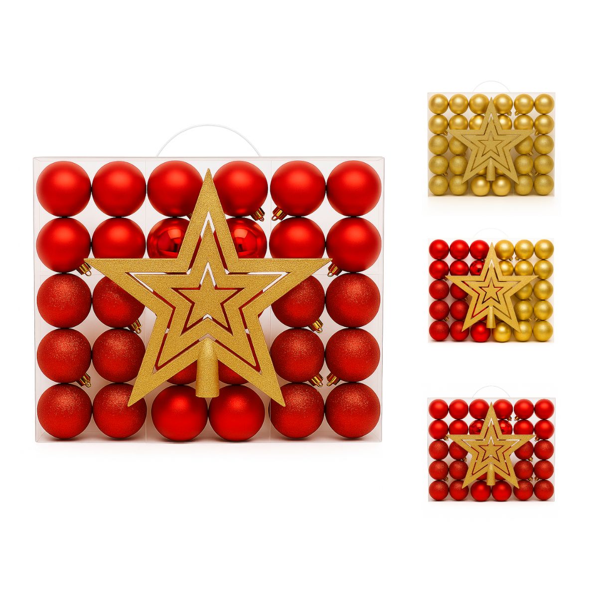 Kit 60 Bolas de Natal Mista Lisas Glitter Decoração Enfeite Árvore de Natal com Ponteira LuvinCo