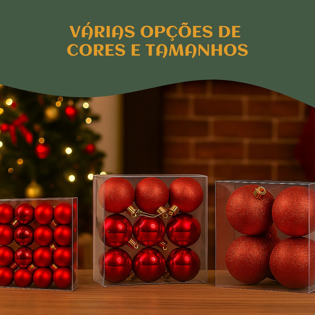 Kit 60 Bolas de Natal Mista Lisas Glitter Decoração Enfeite Árvore de Natal com Ponteira LuvinCo