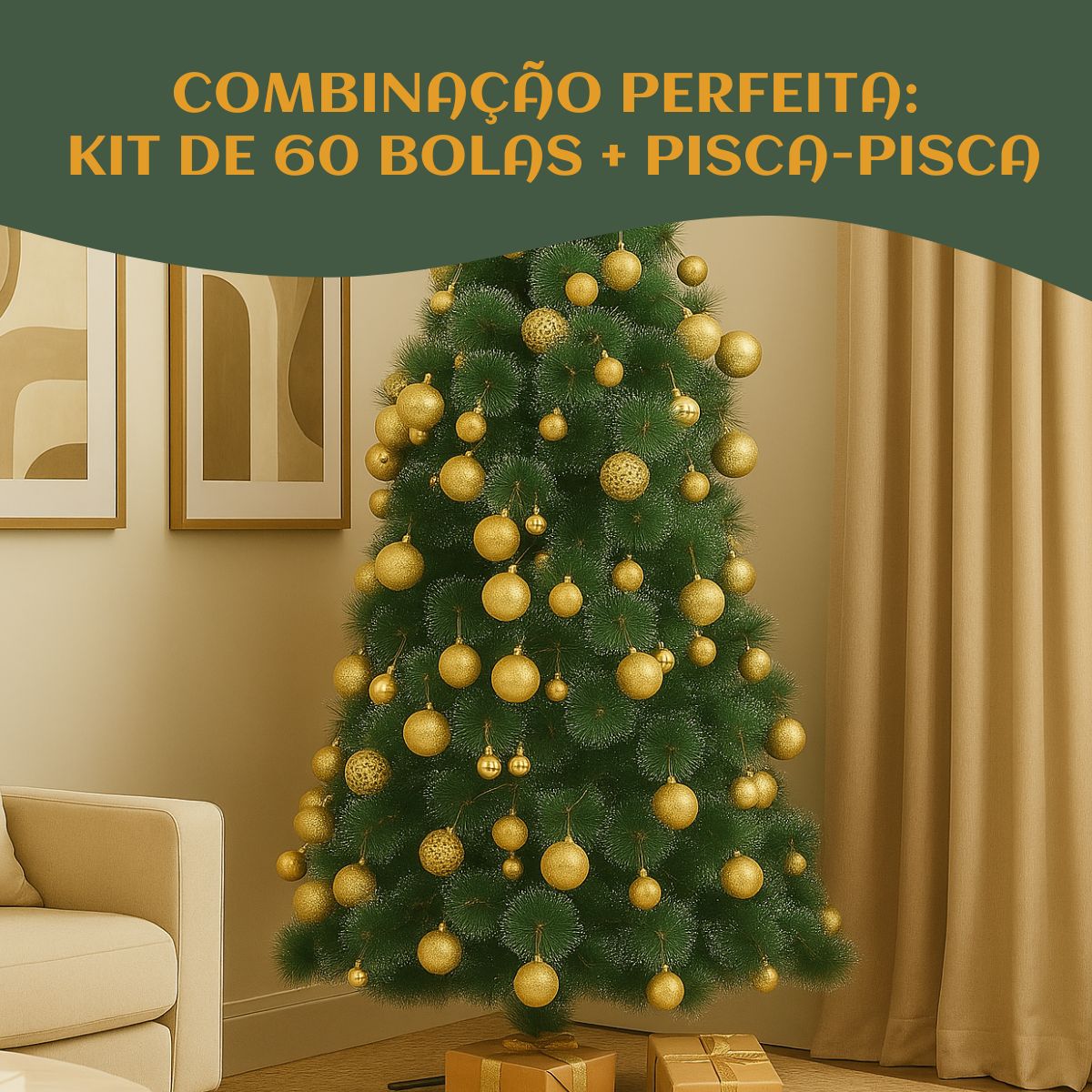 Kit 60 Bolas de Natal Mista Lisas Glitter Decoração Enfeite Árvore de Natal com Ponteira LuvinCo