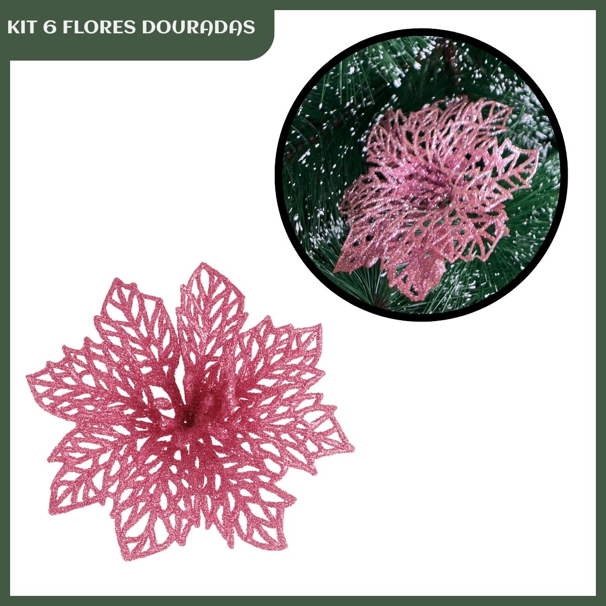 Kit C/6 Flor Enfeite Árvore De Natal Decoração Natalina Luxo LuvinCo