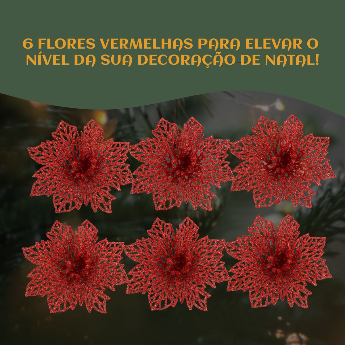 Kit C/6 Flor Enfeite Árvore De Natal Decoração Natalina Luxo LuvinCo