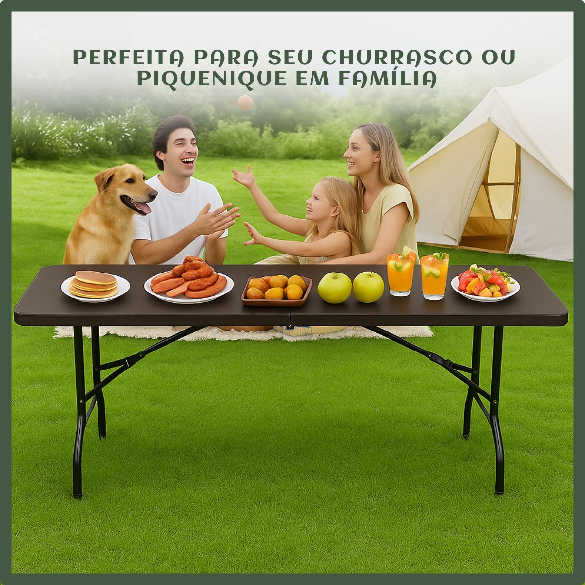 Mesa Dobrável Vira Maleta Com Alça Portátil 1.80m Para Camping Pesca Jardim Área Externa Ou Interna Salão De Festas Gourmet Luvinco