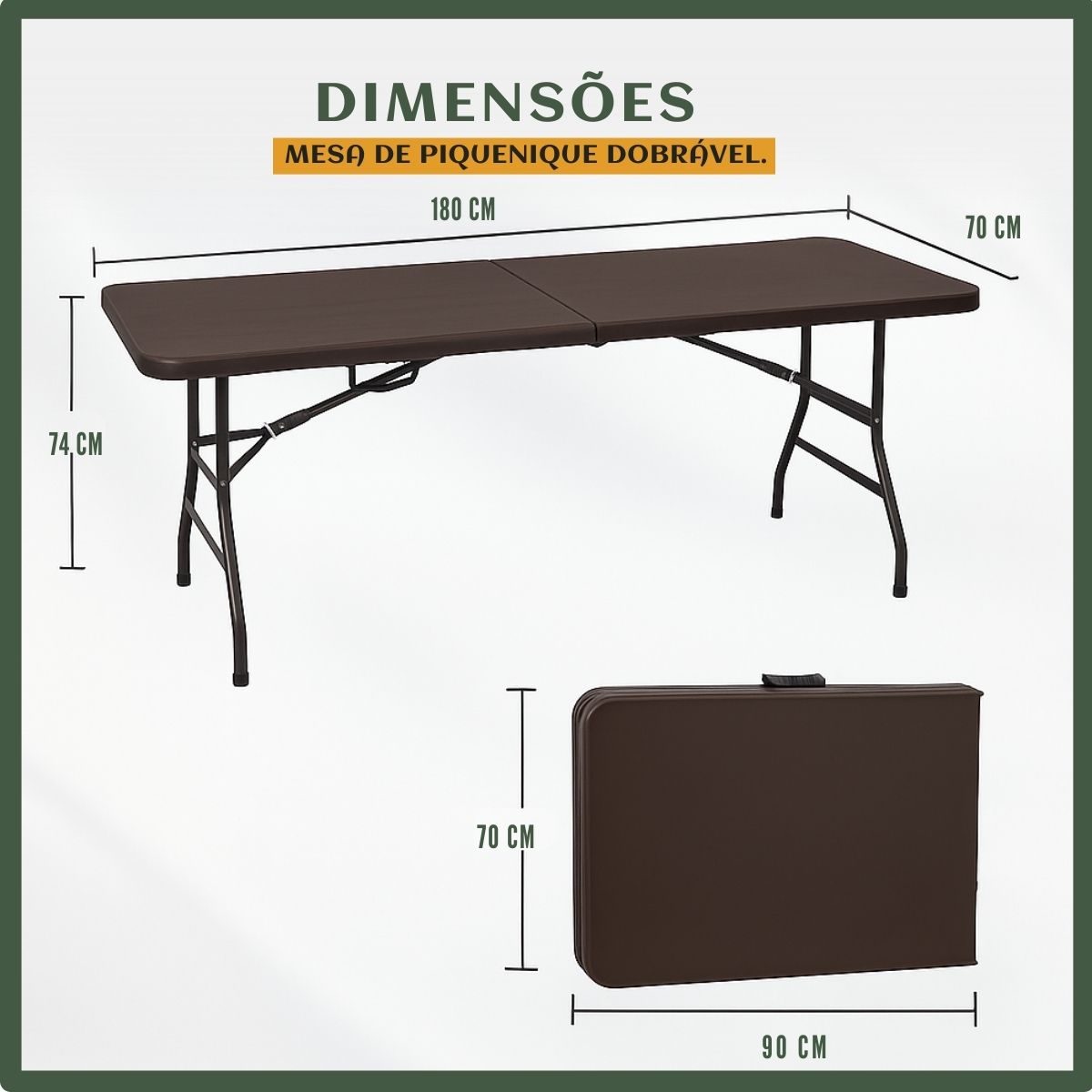 Mesa Dobrável Vira Maleta Com Alça Portátil 1.80m Para Camping Pesca Jardim Área Externa Ou Interna Salão De Festas Gourmet Luvinco