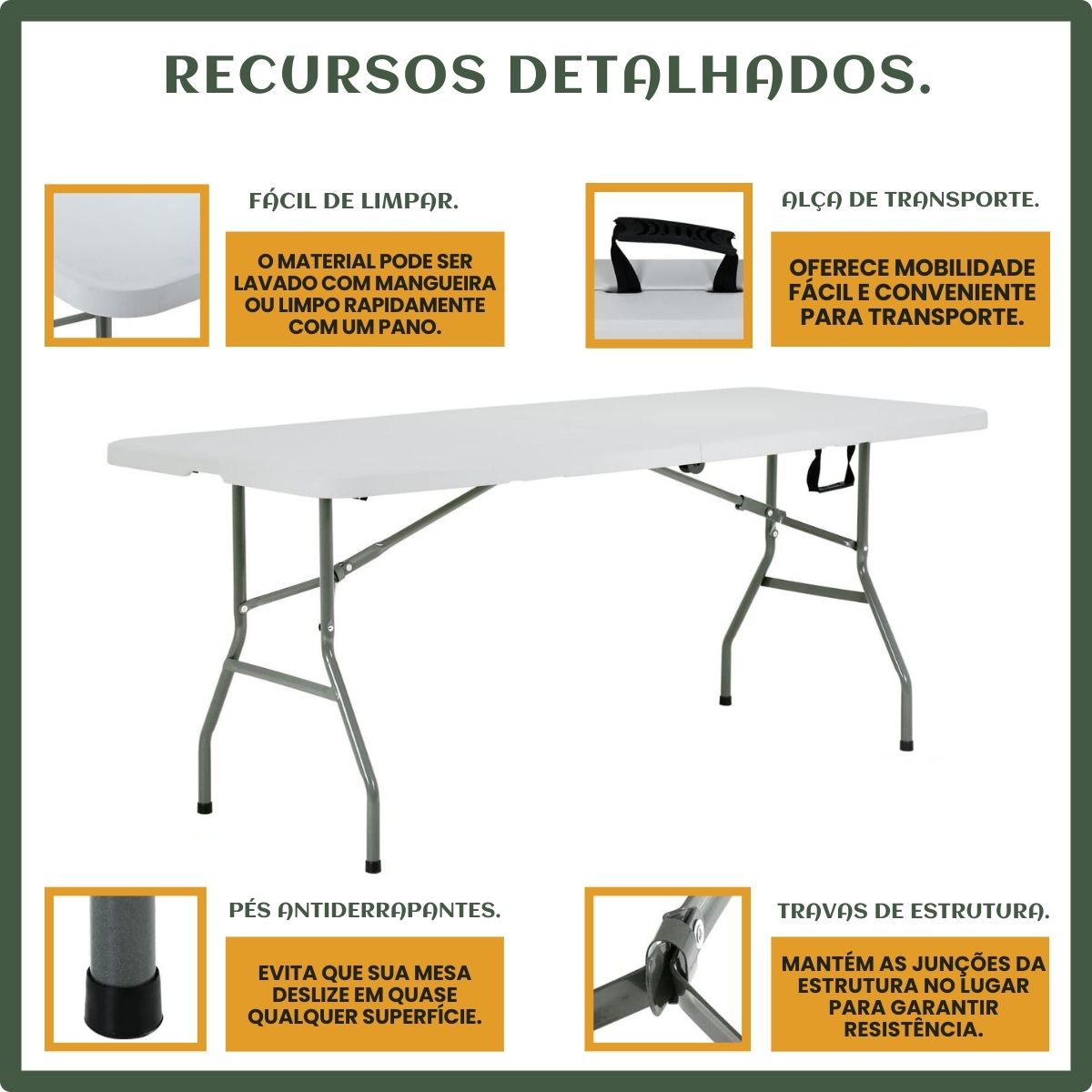 Mesa Dobrável Vira Maleta Com Alça Portátil 1.80m Para Camping Pesca Jardim Área Externa Ou Interna Salão De Festas Gourmet Luvinco