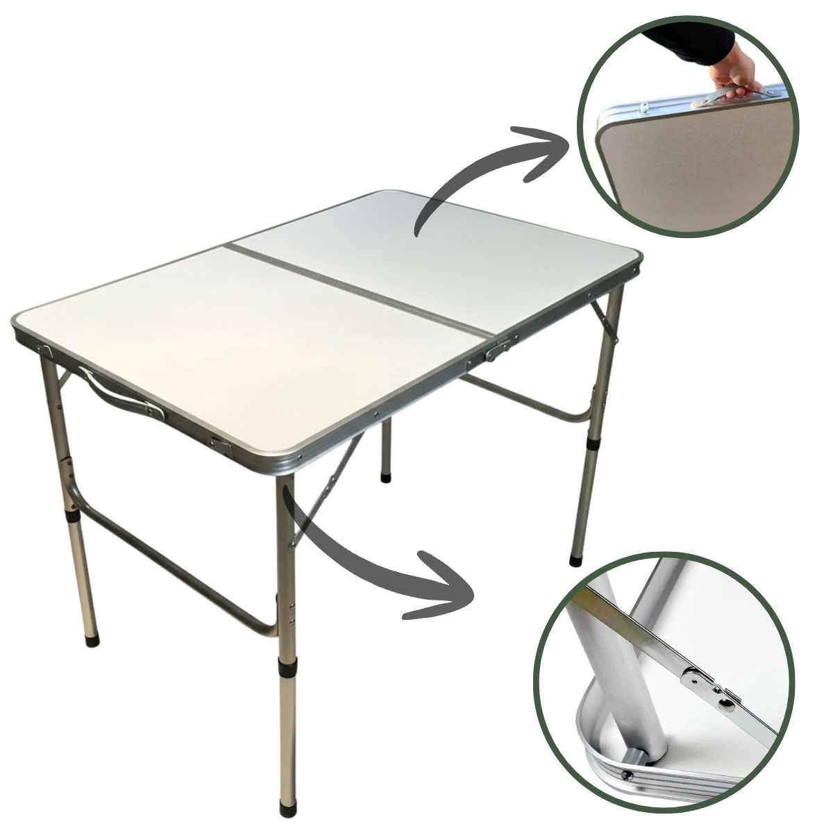 Mesa Dobrável Vira Maleta Alumínio Com Alça Portátil 90x60cm Para Camping Pesca Jardim Área Externa Ou Interna Salão De Festas Gourmet Cor Branco