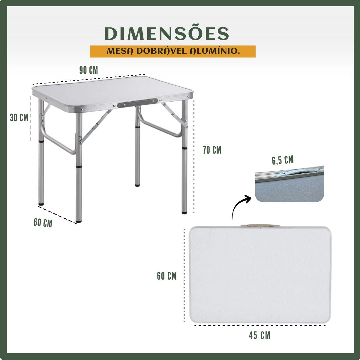 Mesa Dobrável Vira Maleta Alumínio Com Alça Portátil 90x60cm Para Camping Pesca Jardim Área Externa Ou Interna Salão De Festas Gourmet Cor Branco