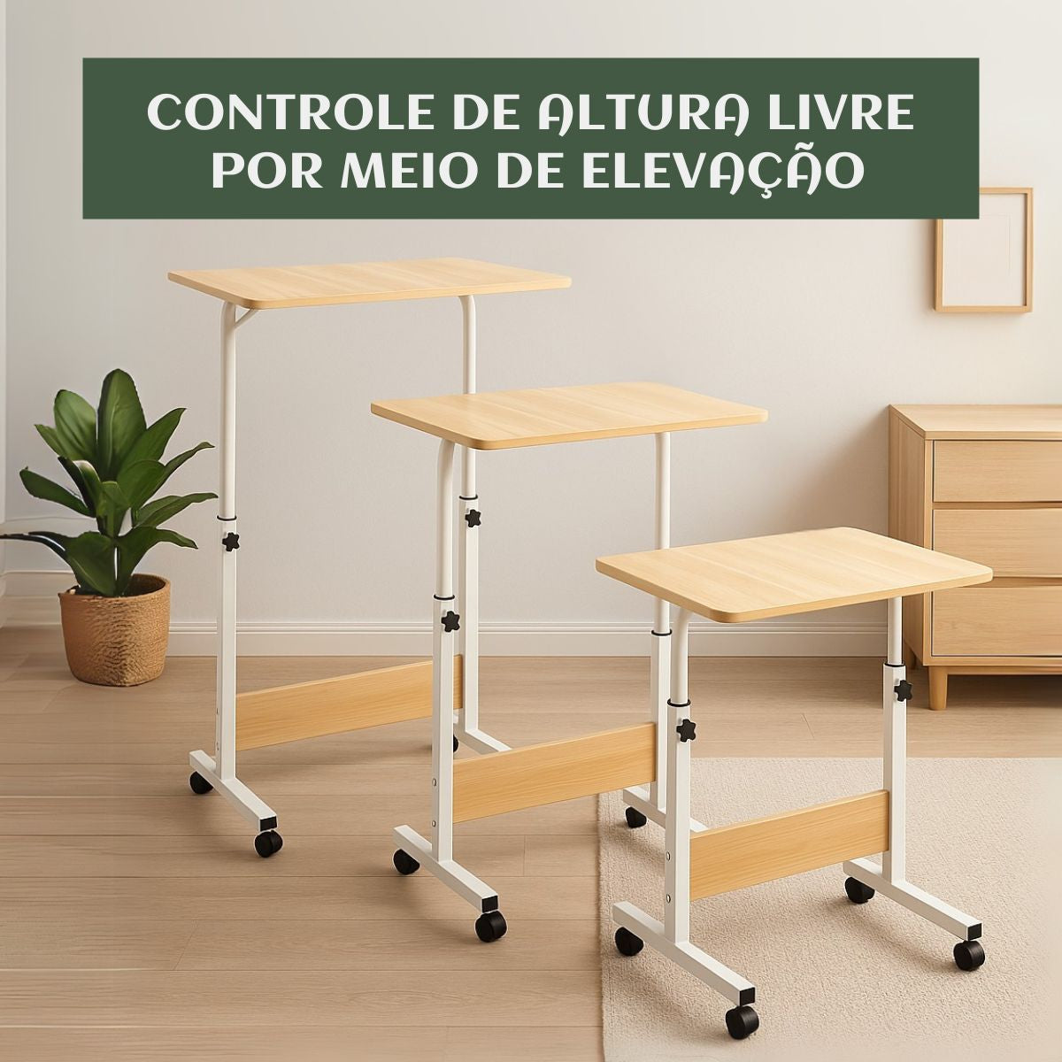Mesa Notebook Ergonômica Multiuso Altura Regulável Rodinhas Mesa de Canto Escrivaninha para Cama Sofá Ajustes LuvinCo