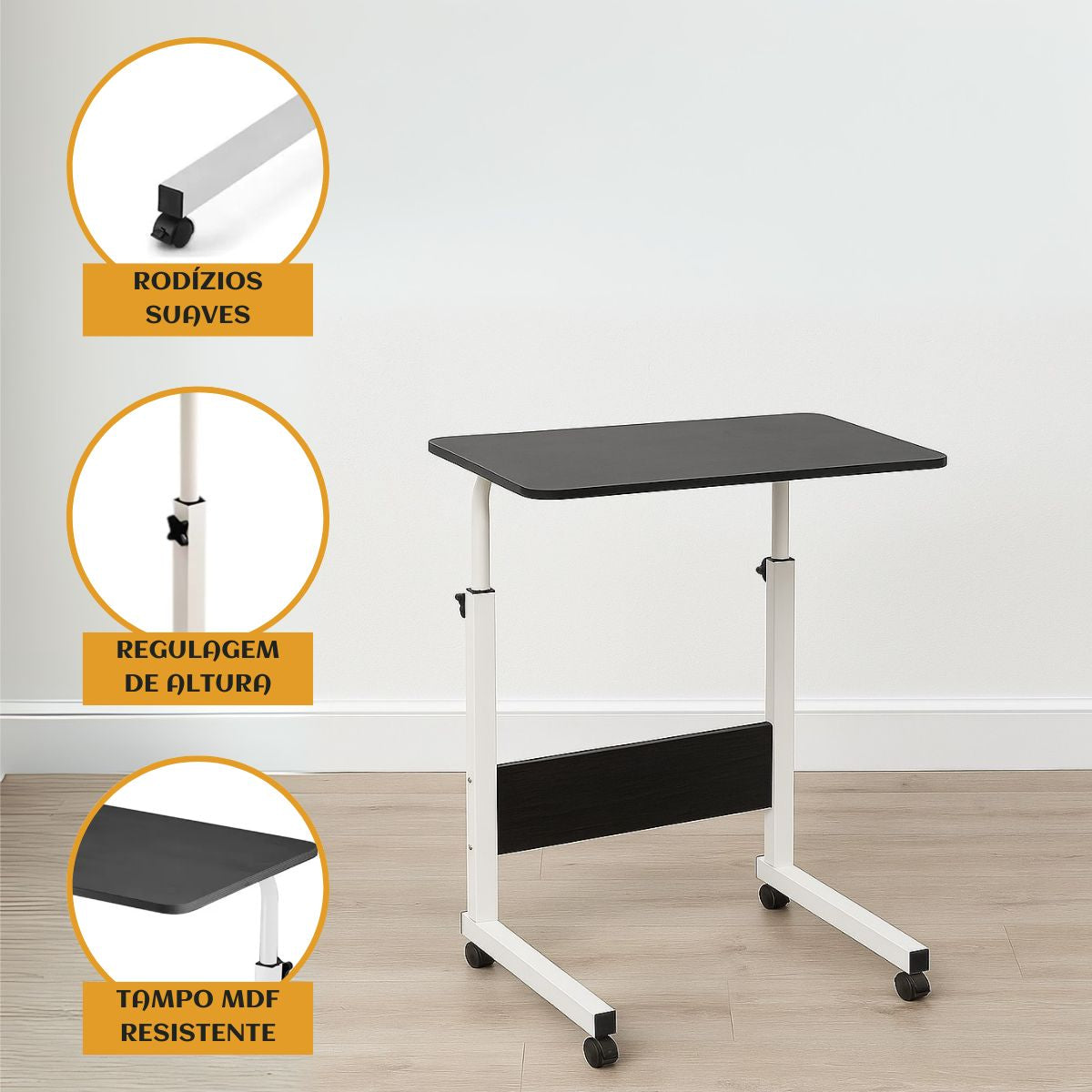 Mesa Notebook Ergonômica Multiuso Altura Regulável Rodinhas Mesa de Canto Escrivaninha para Cama Sofá Ajustes LuvinCo