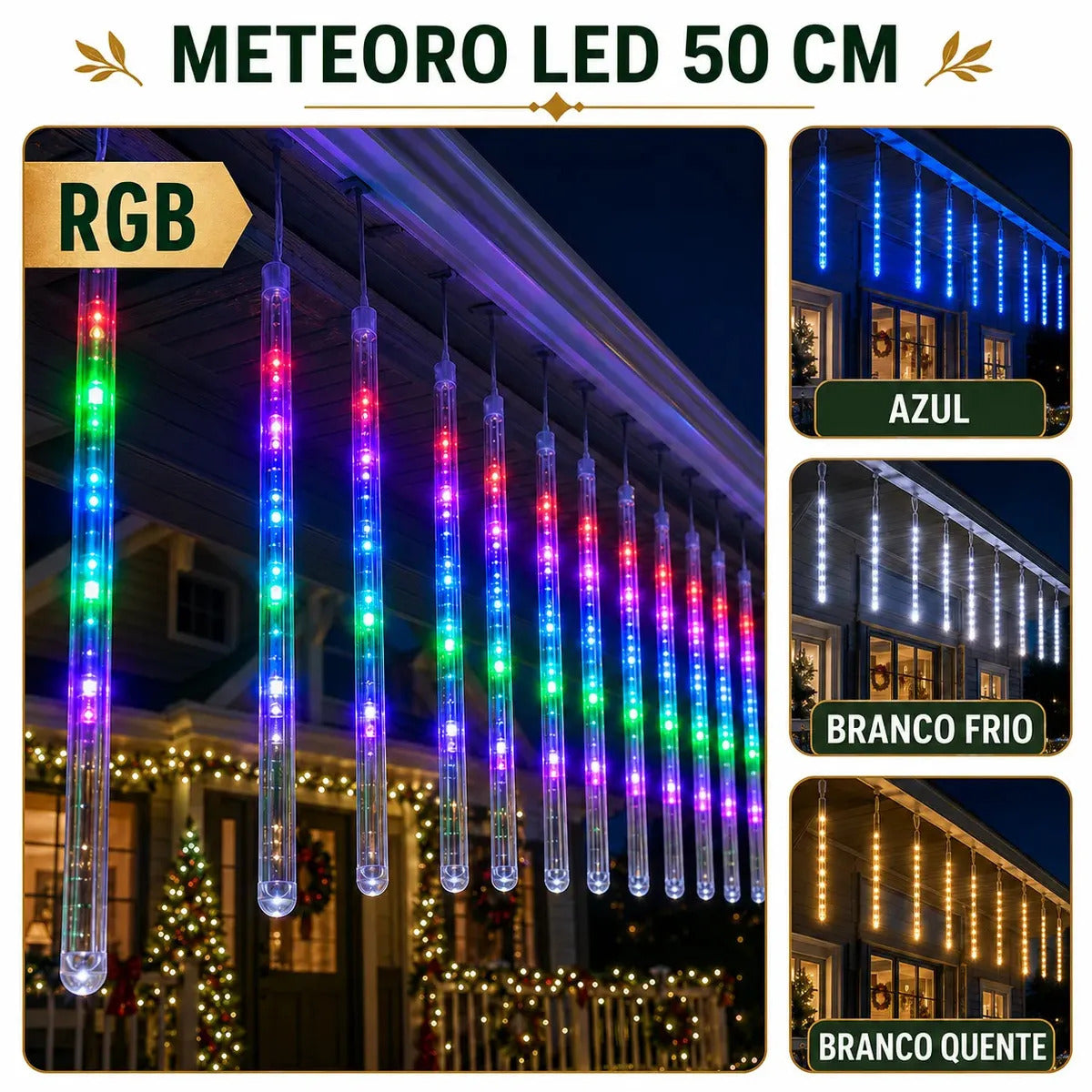 Cascata Meteoro 8 Tubos Bastão Efeito Chuva Decoração Natal LuvinCo