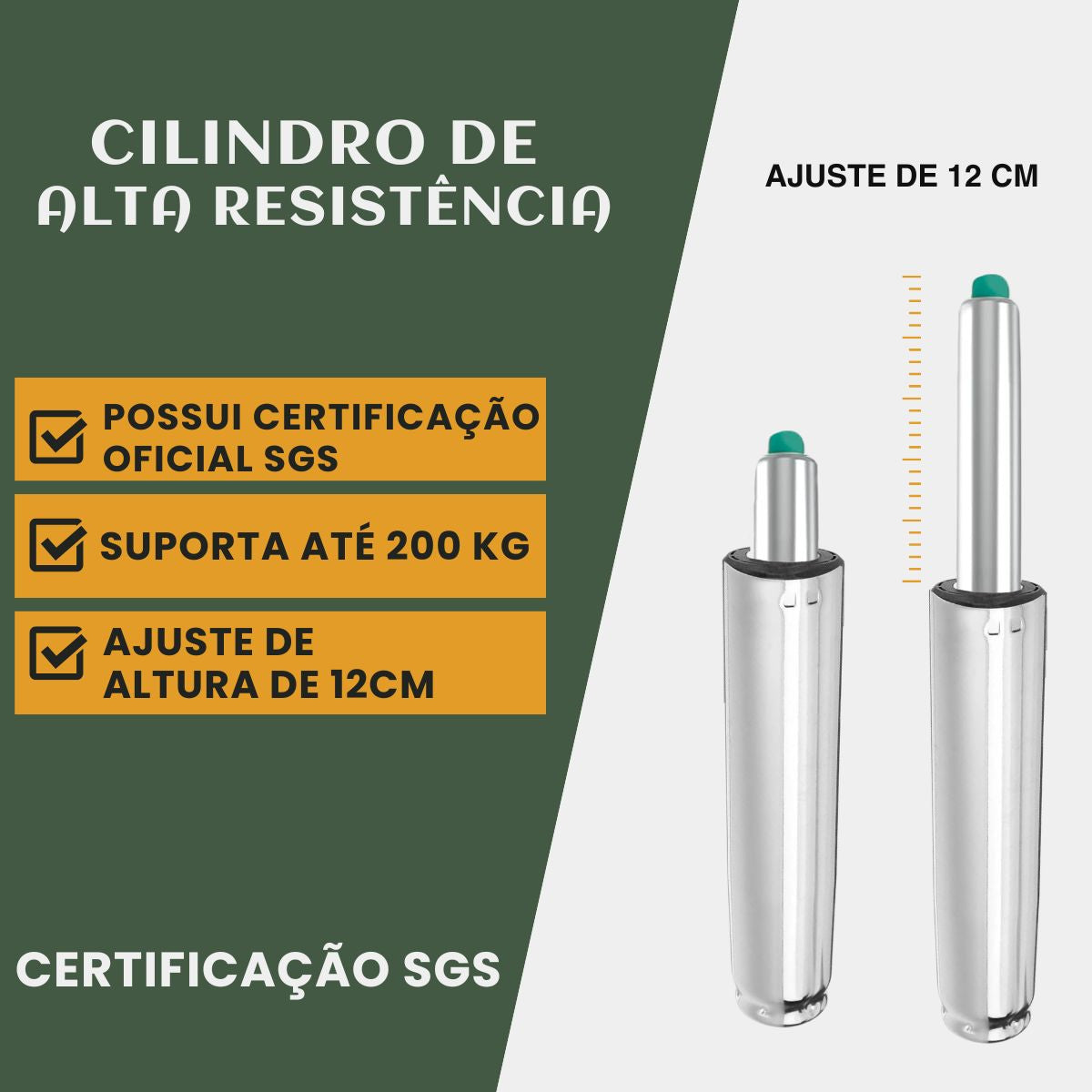Pistão Gás Coluna Universal Cadeira Cromado Classe 4 200kg