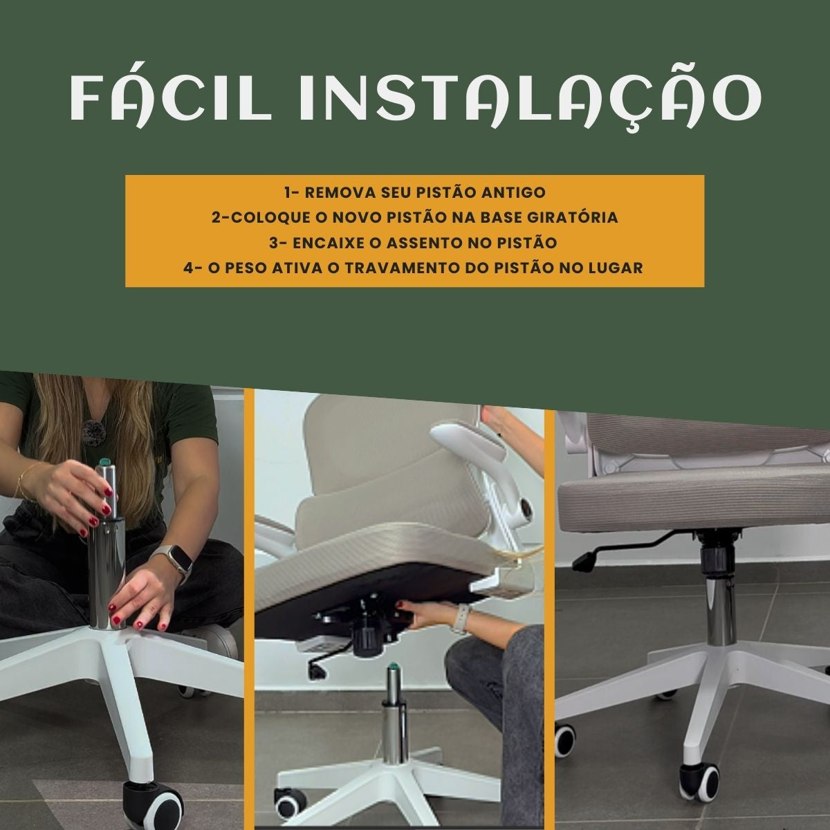 Pistão Gás Coluna Universal Cadeira Cromado Classe 4 200kg