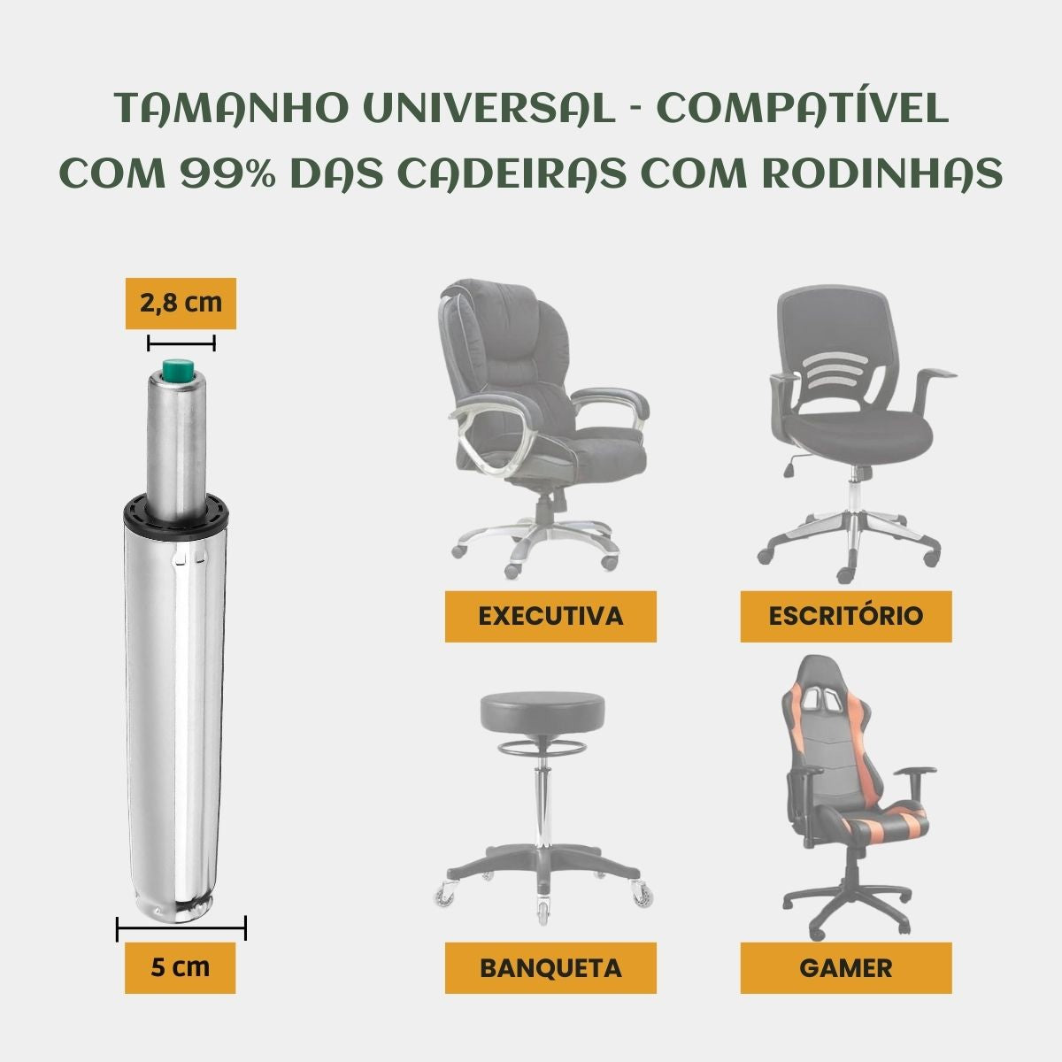 Pistão Gás Coluna Universal Cadeira Cromado Classe 4 200kg