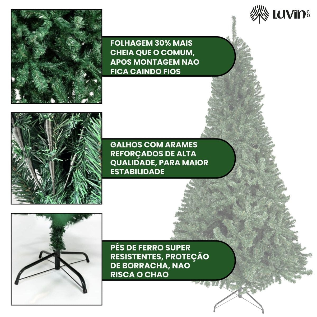 Árvore De Natal Pinheiro Canadense Luxo 2,10m 1200 Galhos Tradicional Verde Imperial Premium Grande Cheia Luvinco