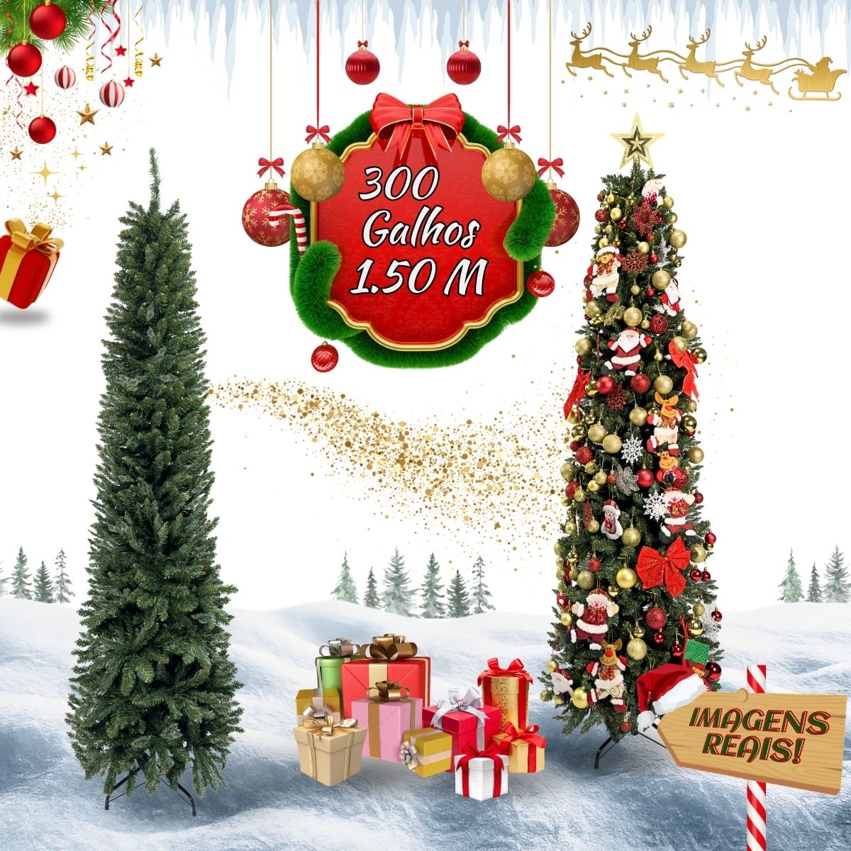 Árvore Natal Slim 1,50m 300 Galhos Pinheiro Tradicional Fina Luxo Cheia Luvinco