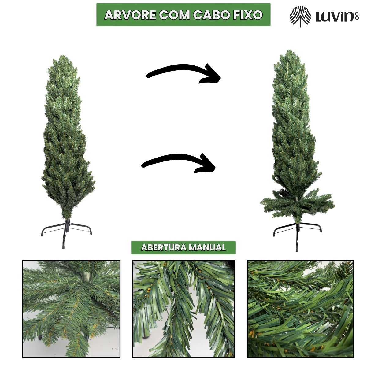 Árvore Natal Slim 1,50m 300 Galhos Pinheiro Tradicional Fina Luxo Cheia Luvinco