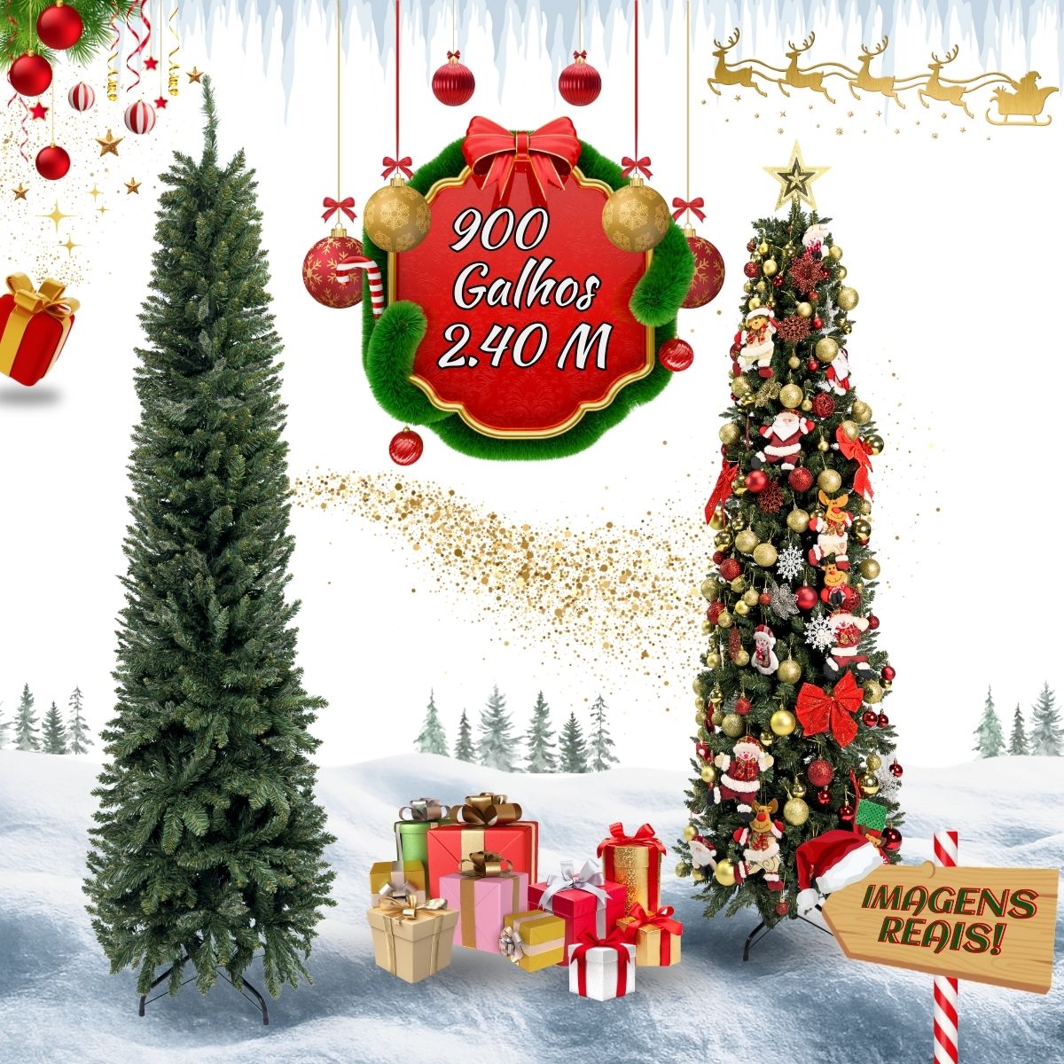 Árvore Natal Slim 2,40m 900 Galhos Pinheiro Tradicional Fina Luxo Cheia Luvinco