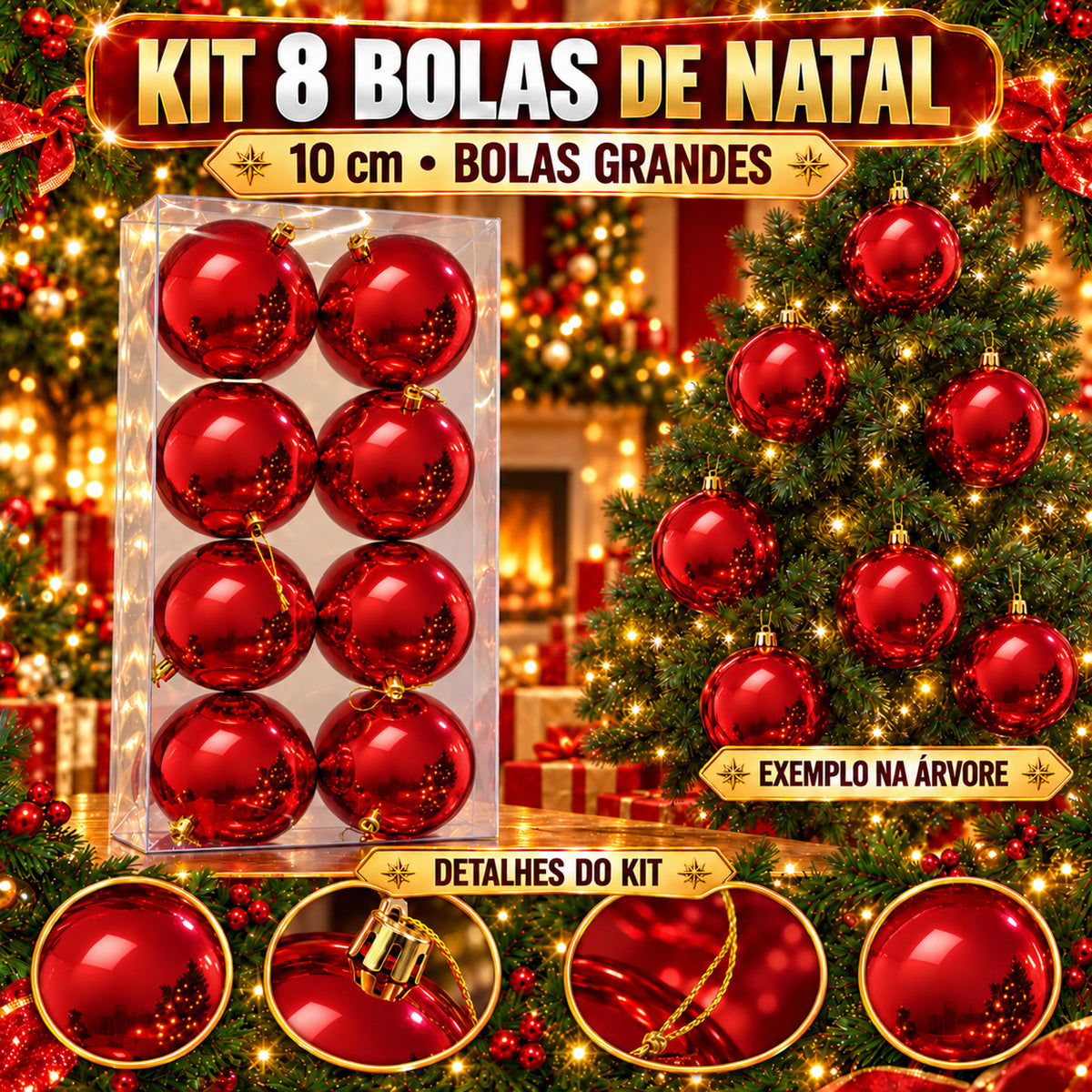 Kit 8 Bolas De Natal 10cm Grande Luxo Enfeite Decoração Árvore de Natal LuvinCo