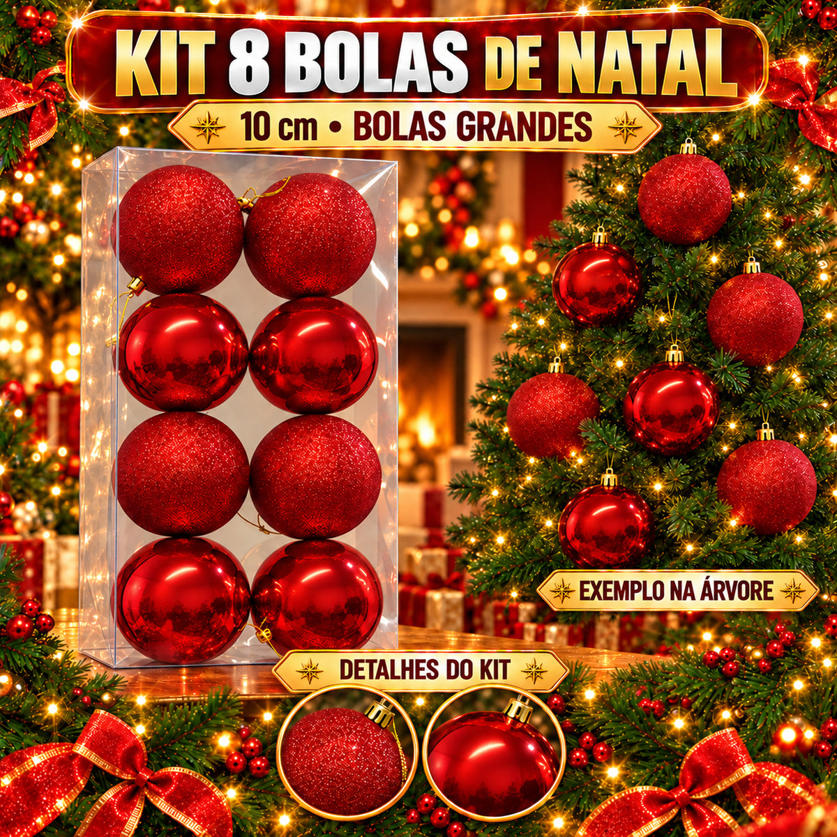 Kit 8 Bolas De Natal 10cm Grande Luxo Enfeite Decoração Árvore de Natal LuvinCo