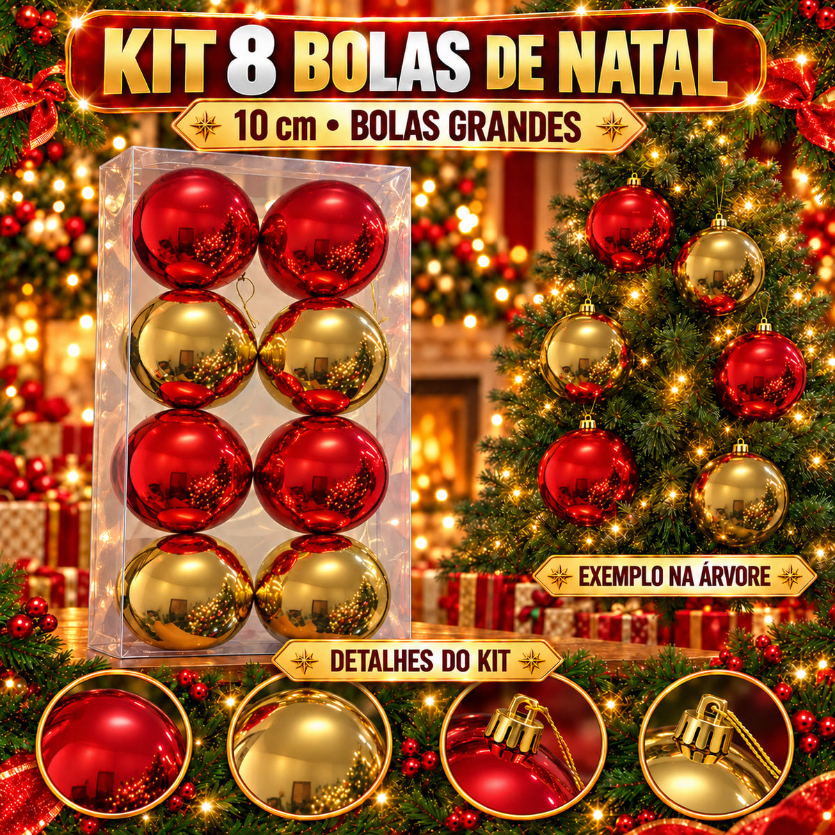 Kit 8 Bolas De Natal 10cm Grande Luxo Enfeite Decoração Árvore de Natal LuvinCo