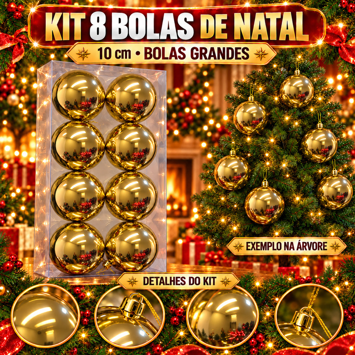 Kit 8 Bolas De Natal 10cm Grande Luxo Enfeite Decoração Árvore de Natal LuvinCo
