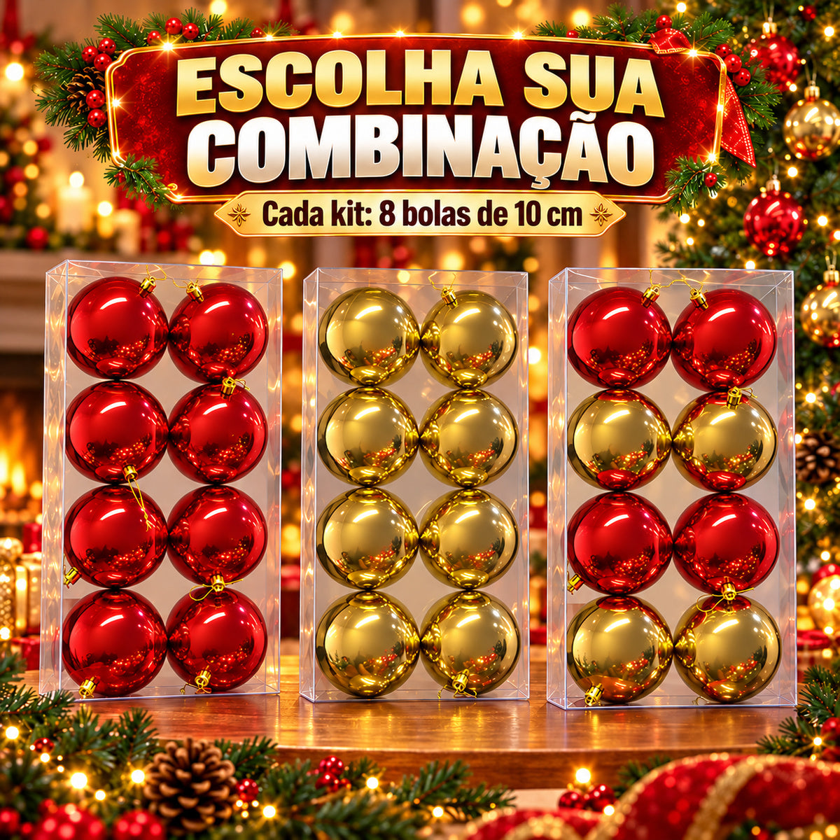 Kit 8 Bolas De Natal 10cm Grande Luxo Enfeite Decoração Árvore de Natal LuvinCo