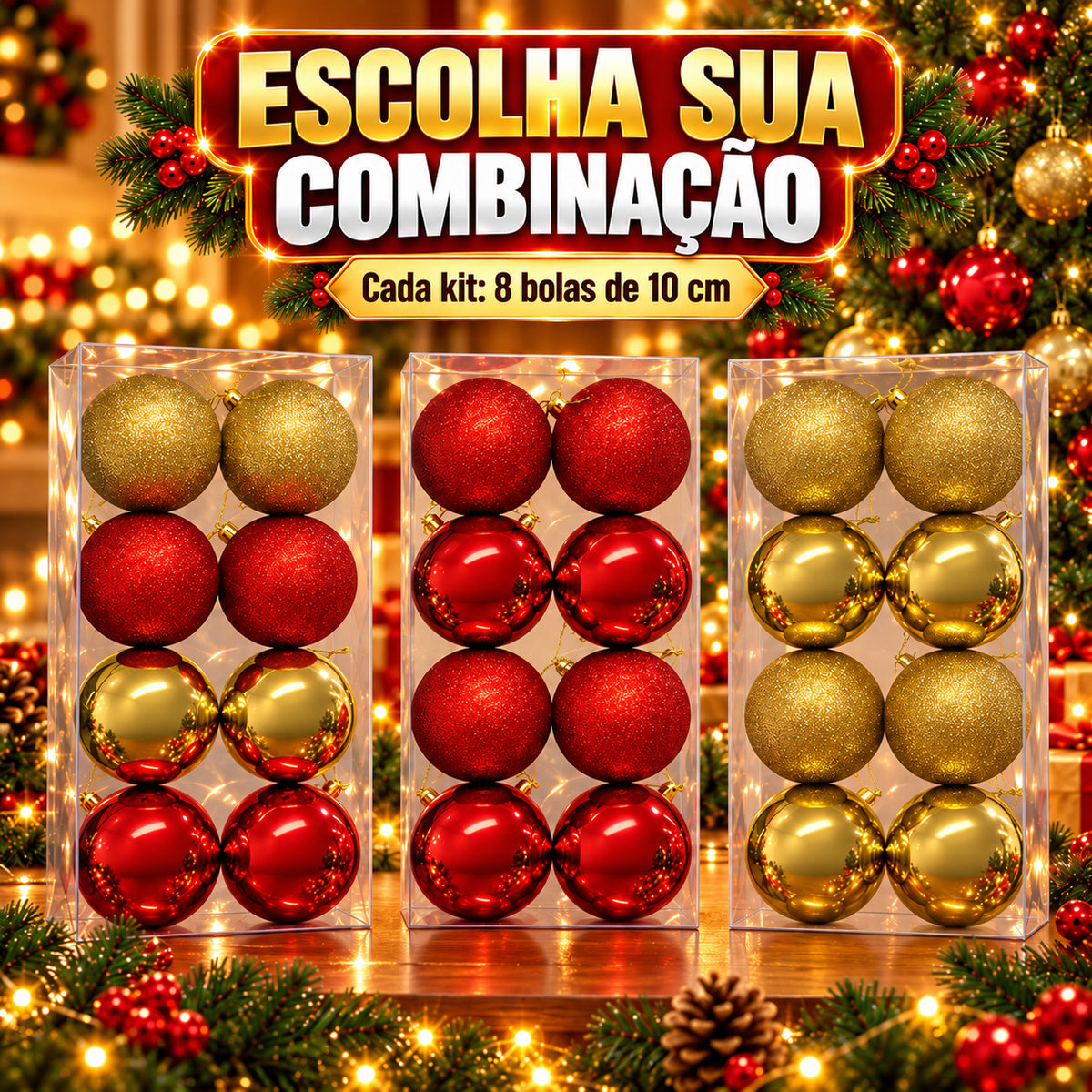 Kit 8 Bolas De Natal 10cm Grande Luxo Enfeite Decoração Árvore de Natal LuvinCo