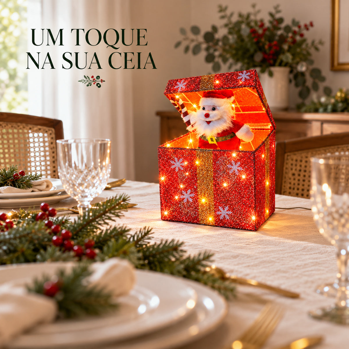 Boneco Papai Noel Caixa Pisca Natal Decoração Led LuvinCo