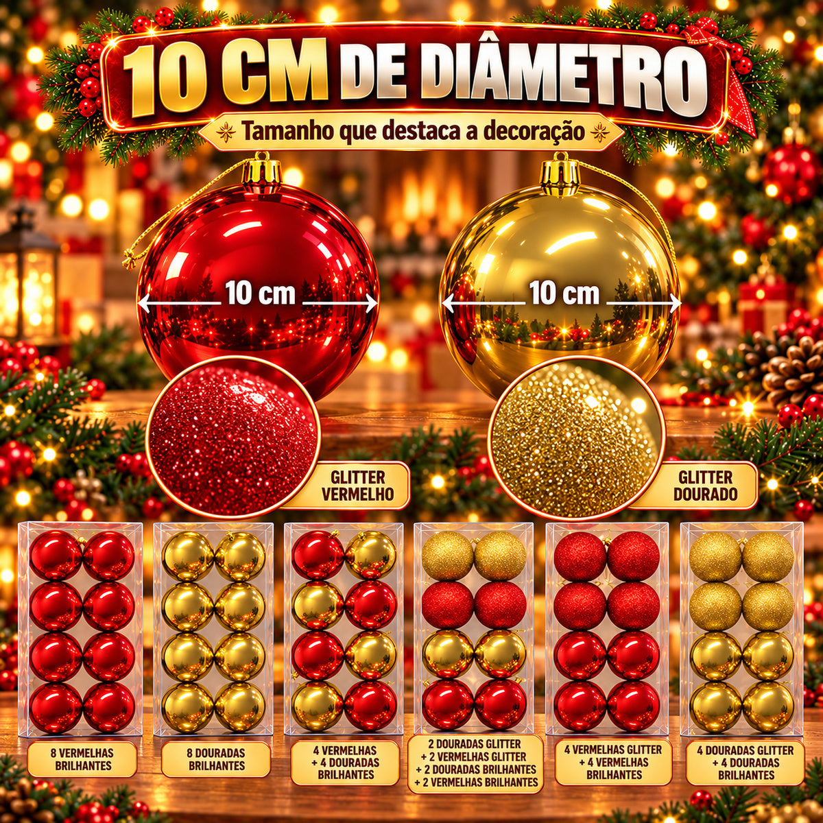 Kit 8 Bolas De Natal 10cm Grande Luxo Enfeite Decoração Árvore de Natal LuvinCo