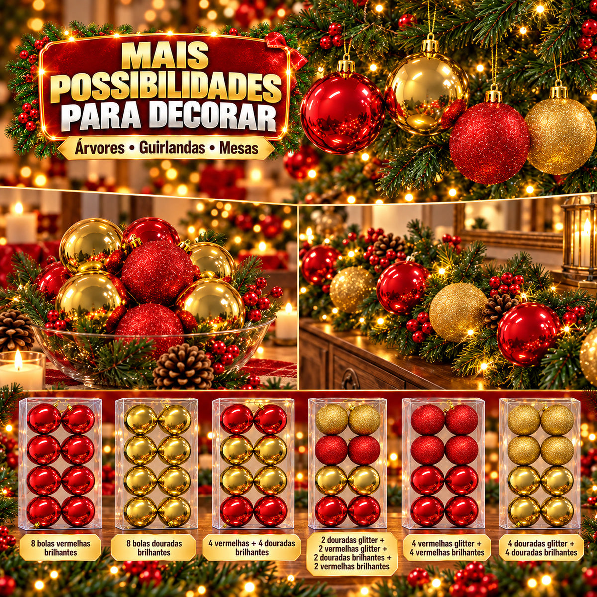 Kit 8 Bolas De Natal 10cm Grande Luxo Enfeite Decoração Árvore de Natal LuvinCo