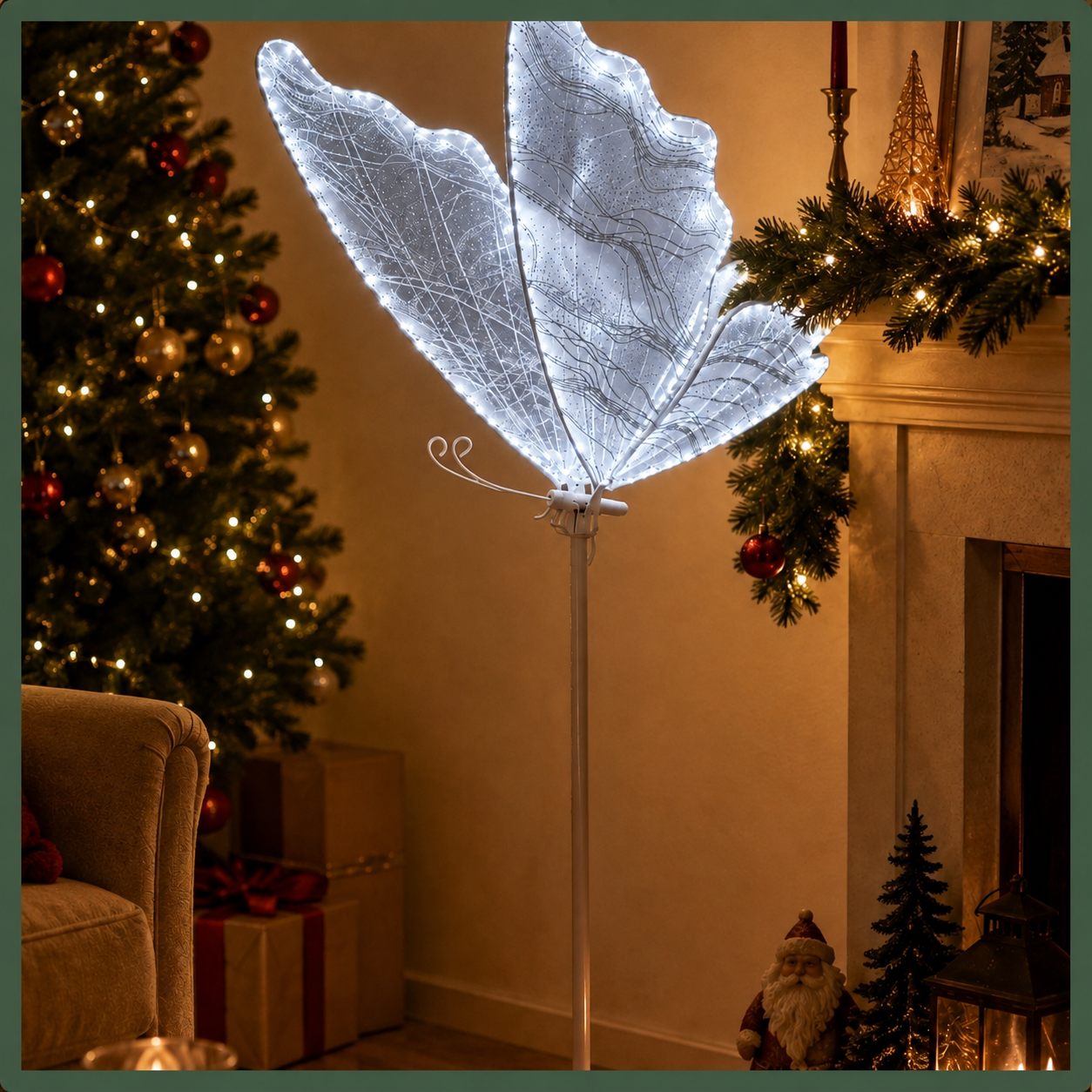 Borboleta Led Dourado Festa Decoração Natal 80cm Suporte