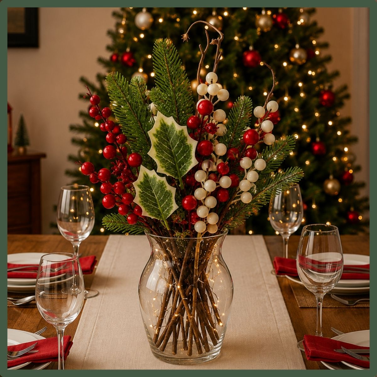 Kit Com 6 Azevinhos Galhos Decorados Natal LuvinCo