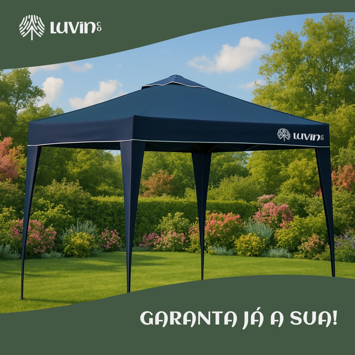 Gazebo Tenda Sanfonada Articulada Luvinco 3x3m Azul Impermeável Resistente Proteção Ar Livre Camping