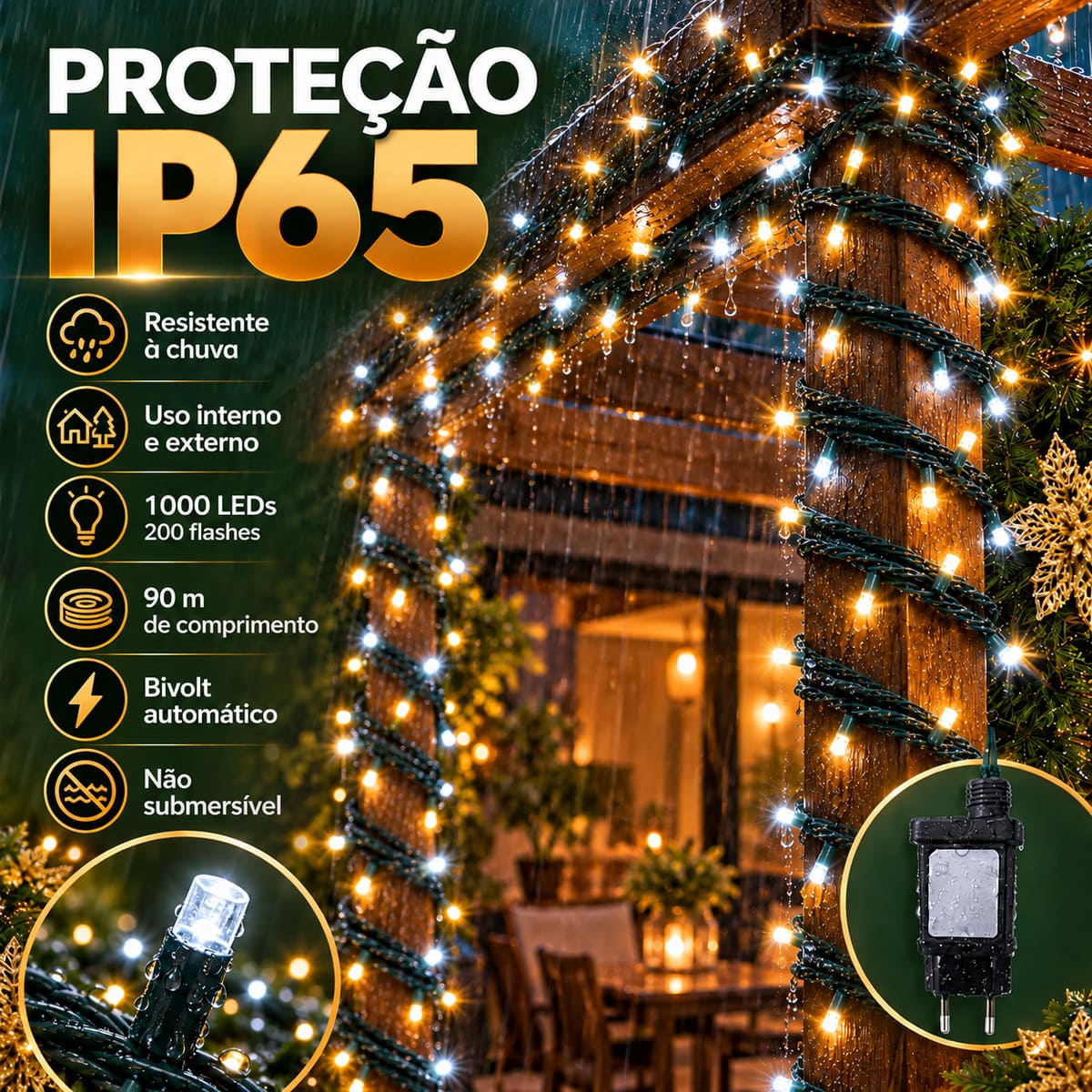 Strobo Pisca Pisca Cordão Natal 1000 Leds 90m Prova D'Água Bivolt 200 Flash  Decoração Enfeite Natal LuvinCo