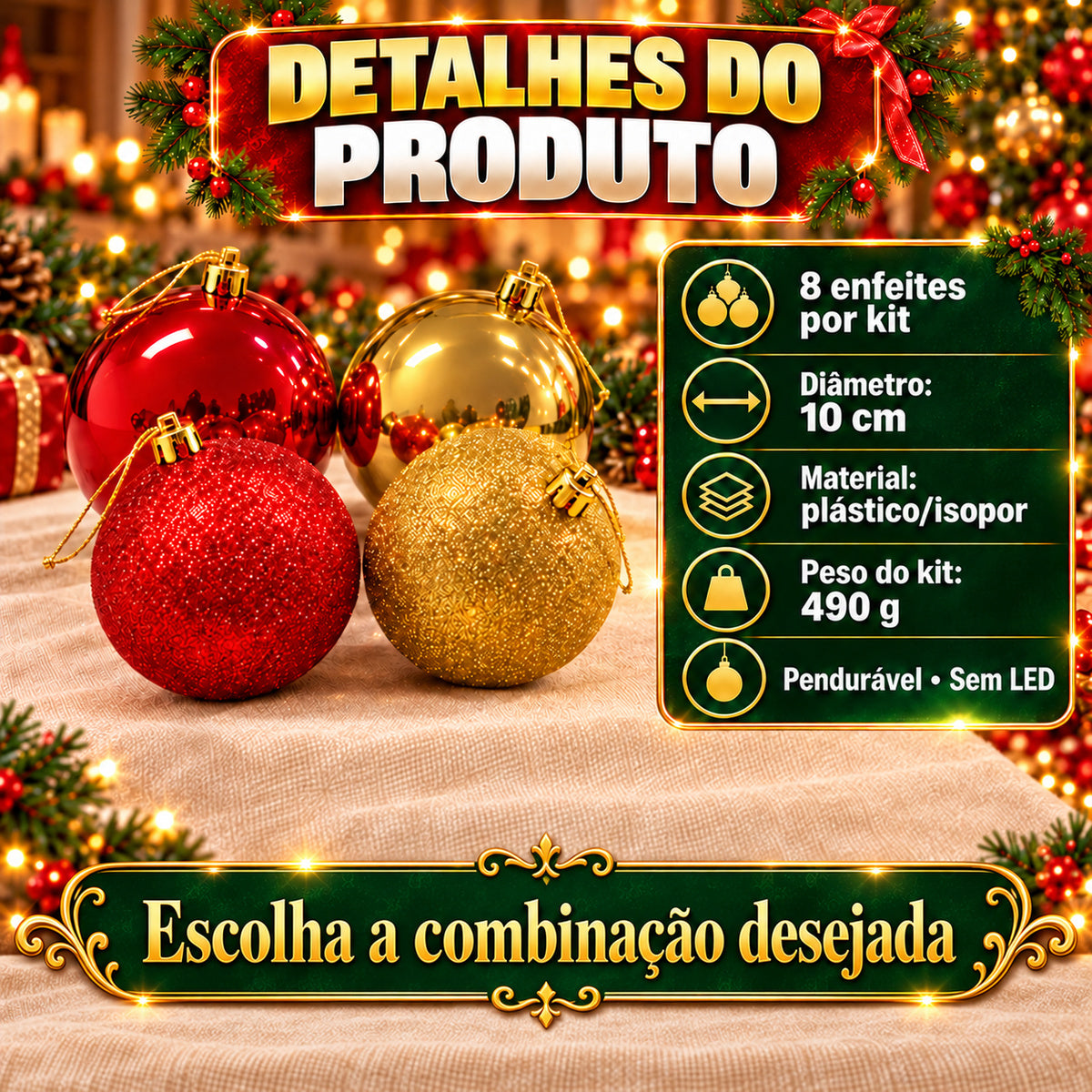 Kit 8 Bolas De Natal 10cm Grande Luxo Enfeite Decoração Árvore de Natal LuvinCo