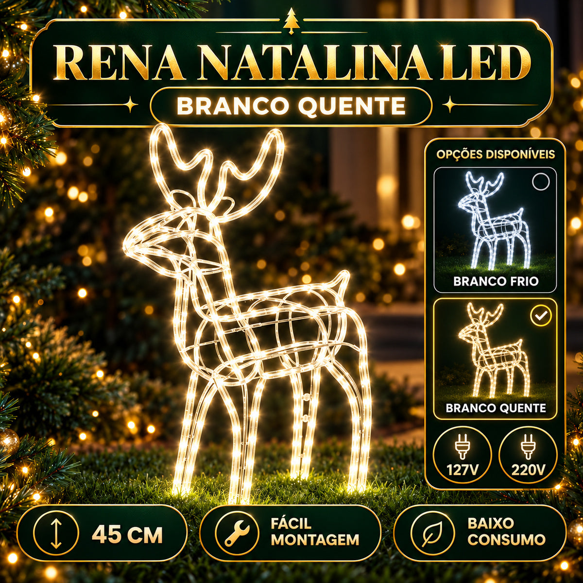 Rena de Natal Papai Noel Pisca Enfeite Decoração Natalina Luxo Luzes Para Jardim Quintal Telhado Luvi