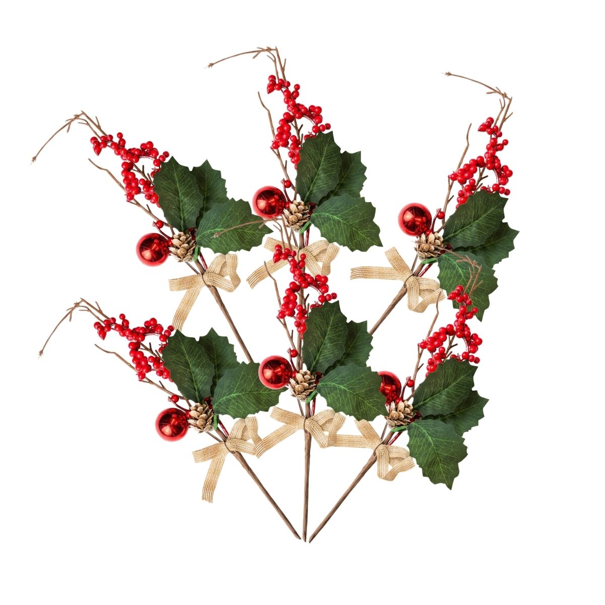 Kit Com 6 Azevinhos Galhos Decorados Natal LuvinCo