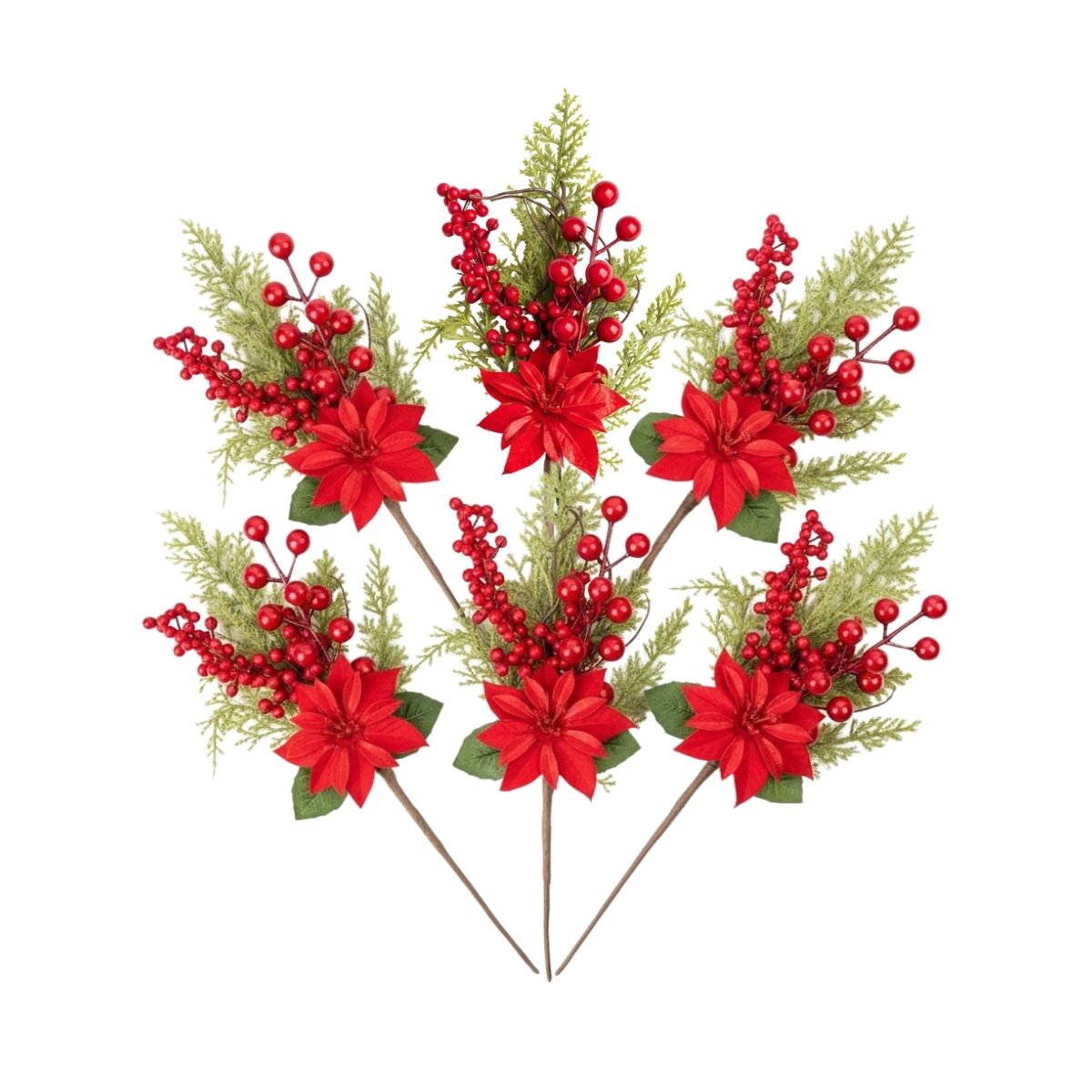 Kit Com 6 Azevinhos Galhos Decorados Natal LuvinCo