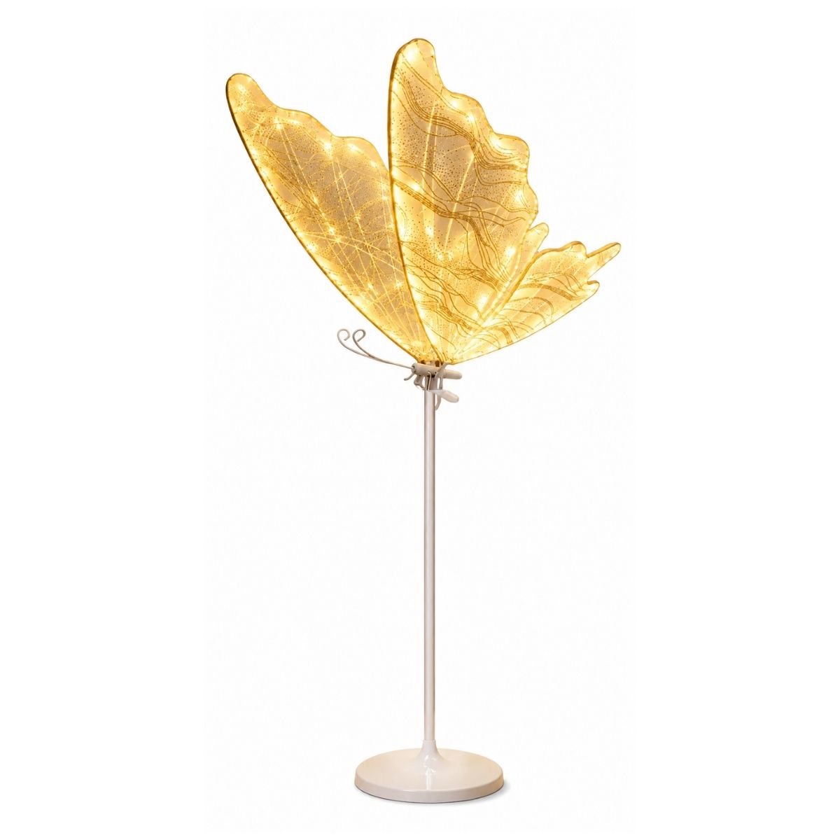 Borboleta Led Dourado Festa Decoração Natal 80cm Suporte