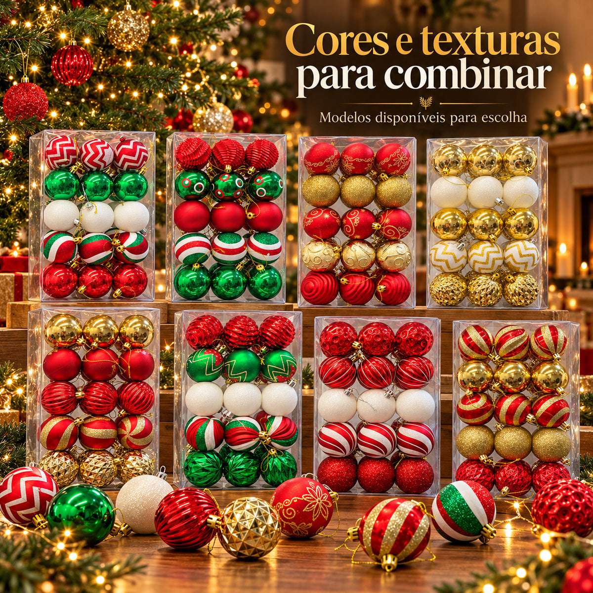 Kit 30 Bolas De Natal 6cm Luxo Decorada Enfeite Decoração Árvore Natal Várias Cores 8 Modelo LuvinCo