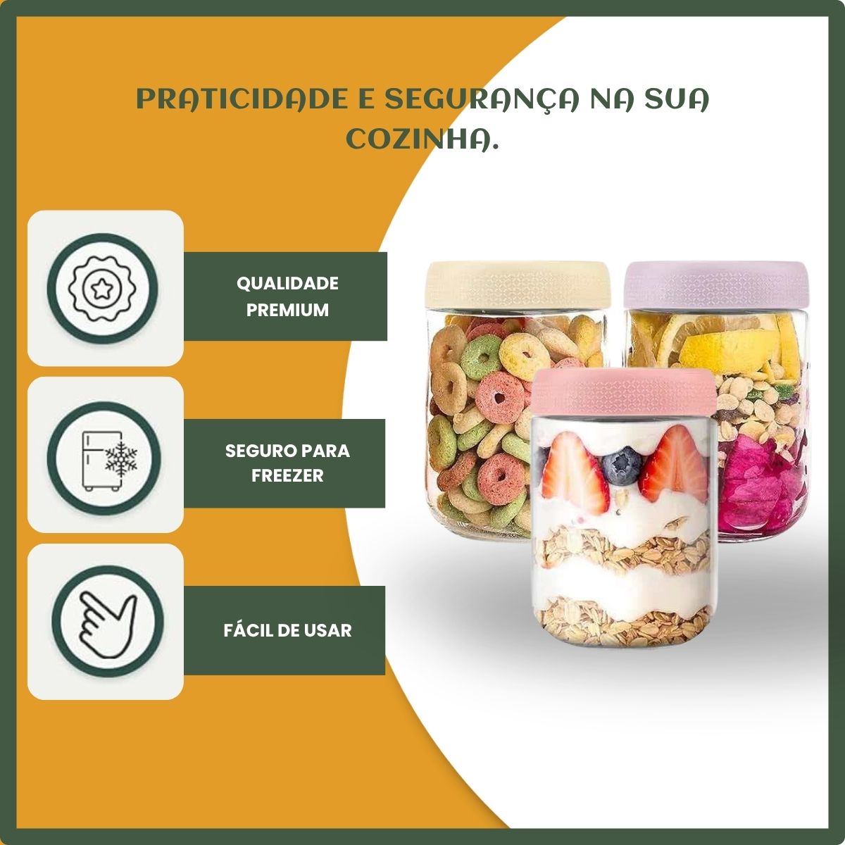 Kit 6 Potes De Vidros 650ml Tampa Vedação Hermética Boca Larga Armazenamento Praticidade Luvinco Transparente