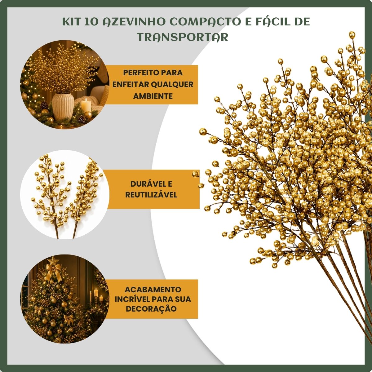 Kit 10 Azevinho Pick Galho Cereja Enfeite Natalino Decoração